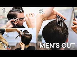 Basic Men's Haircut | Step by Step Scissor Cut Tutorial Lesson | How to Cut Men's Hair