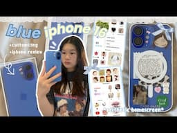 🥯🫐 CUSTOMIZING MY BLUE IPHONE 16 | aesthetic homescreen, case decor, what’s on my iphone + review