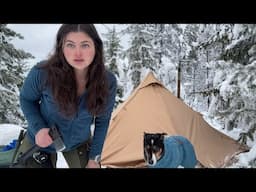 Solo Winter Camping in a Hot Tent: Snowstorm Survival!