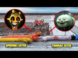 Drone Catches THOMAS TRAIN EATER vs SPRUNKI.EXE EATER IN REAL LIFE! (INFECTED TRAINS)