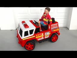 Super Senya rides a Fire Truck and plays Firefighter