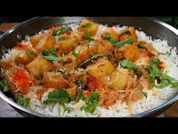 طبخ برياني البطاطس بدون لحم! وصفة لذيذة وسهلة! Cooking Potato Biryani without meat! Delicious