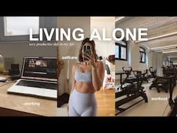 LIVING ALONE (the diaries): productive day in my life, working out & self care