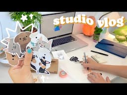 studio vlog #6 🌼 drawing custom stickers, packing orders, + setting up my new monitor!