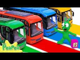 Wheels On The Bus: Pea Pea Hitchhikes on Friends' School Bus - Video for Kids