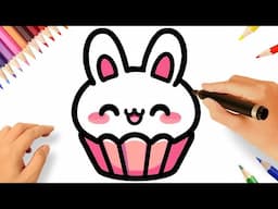 CÓMO DIBUJAR UN CONEJITO CUPCAKE KAWAII FÁCIL 🐇