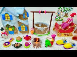 Diy How to Make Polymer Clay Christmas Tree, Doll Santa sleigh, Kitchen set, Water well | Dollhouse