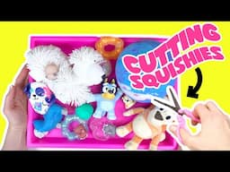 Bluey and Bingo Cutting Squishies into One Bowl