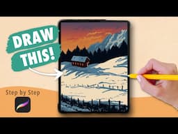 Procreate EASY Drawing for Beginners | Simple Winter Landscape - Digital Art Tutorial