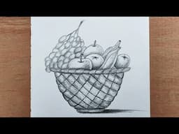 How to Draw a Basket of Fruits step by step || Pencil Sketch for Beginners