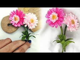 DIY flower brooch/satin ribbon art/amazing flower making gerbera with satin ribbon