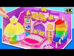 Build AMAZING Purple Bedroom with Princess Castle Bed, Rainbow Slide 🏰 DIY Miniature House