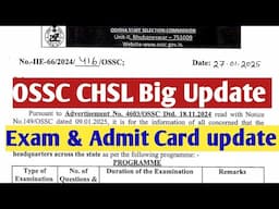 OSSC Important Update//OSSC CHSL Big Update// Admit Card Update