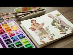 Paint with me using HIMI gouache! | Painting over my pen sketches #24