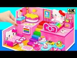 Build 2 Storey Pink Hello Kitty House with Cute Bed, Rainbow Stairs ❤️ DIY Miniature Cardboard House