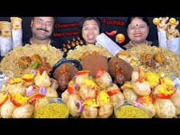 EATING SPICY STREET FOOD VS CHINESE FOOD CHALLENGE CHOWMEIN MANCHURIAN, EGG ROLL, PANIPURI MUKBANG