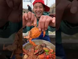 Chinese Fisherman Seafood Mukbang Cooking & Eating Fresh Caught Big & Small Octopus