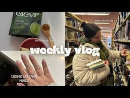 WEEKLY VLOG: doing my nails at home, what I eat in a day, HEALTH IS WEALTH, library haul & MORE