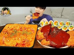 ASMR MUKBANG 직접 만든 로제 열라면 김밥 김치 유부초밥 먹방! RAMYEON & KIMBAP MUKBANG EATING SOUND!