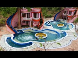 Build creative wonderful water slide park To underground swimming pool with beautiful Villa House