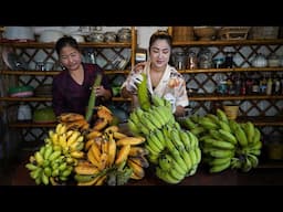 Sreypov Life Show: Banna chips, Stir-fry vegetable with sea food, fry fish - Family food cooking