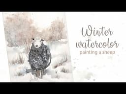 Watercolor sheep in the snow - winter painting and free sketch