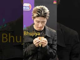 KPOP Idol B.I tries spicy Indian Aloo Bhujiya in Mumbai India ft. Sakshma Srivastav