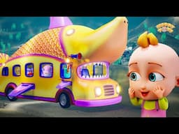 Wheels On The Shark Bus | Baby Shark Bus Song | Nursery Rhymes for Kids - Happy Tots