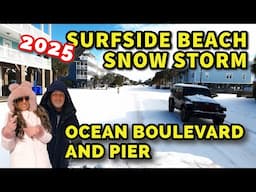 SURFSIDE BEACH WINTER SNOWSTORM. OCEAN BLVD., PIER, BEACH COVERED.