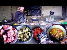 Rita cooks meat soup noodles in the farm house || Life in rural Nepal @Ritarojan