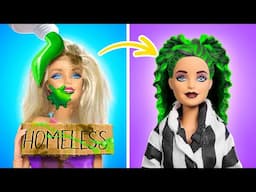 ¡De Barbie Pobre a una Rica Muñeca Beetlejuice! Hacks de Belleza por 123 GO!