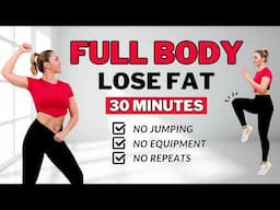 🔥30 Min Full Body Fat Burn HIIT (NO JUMPING)🔥Ab, Core, Arm, Back, Leg, Thigh & Cardio🔥ALL STANDING🔥