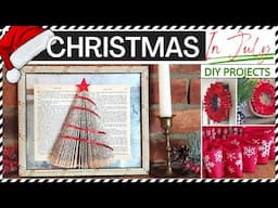 🎄 CHRISTMAS IN JULY Easy DIY Home DECOR PROJECTS - Folded book pages Christmas tree & Ribbon wreath