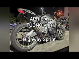 Aprilia Tuono V4 R Highway Sprint Pure Sound Acceleration and Top Speed Before Engine Service