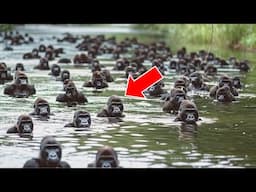 Man Encounters Huge Troop Of Gorillas In River. When Realizing What They're Planning, He Turns Pale