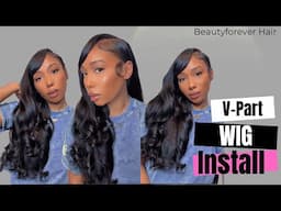 THIS IS MY HAIR! Realistic UPGRADE Yaki Straight V-Part Wig Install Ft. BeautyForever Hair