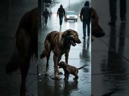 Poor Mother's Dog And A Puppy Standing Under The Heavy Rain #splashshortstrend