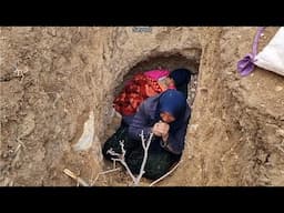 The difficult life of mother and daughter in a cave in the mountains