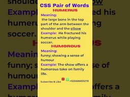 | Humerus & Humorous | | Pair of Words | | Homophones | #css #css3 #ppscpreparation #pms #viral