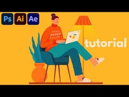 Illustration in Photoshop and Illustrator | Animation in After Effects | Tutorial | Girl with laptop