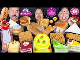 MIO AMORE VS MONGINIS VS KREAMZ EATING CHALLENGE WITH PUNISHMENT BURGER, HOT DOG, PASTRY MUKBANG