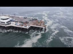 Santa Cruz Wharf Destroyed by swell Drone POV