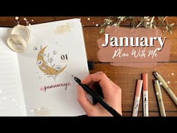 PLAN WITH ME!🌜January Bullet Journal Set Up | Floral Moon Theme💗