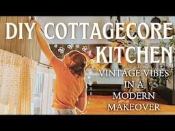 Extreme Vintage Inspired Kitchen Makeover | Renter Friendly covering melamine cabinets tutorial