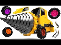 Drill Construction Vehicle Toys, Ambulance, Excavator and School Bus Assembly Car with 4 Color Tires