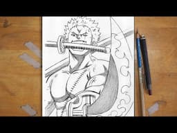 How to Draw Zoro (Three Swords) | Step-By-Step | One Piece Drawing