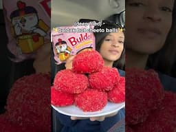 Cooking buldak hot cheeto balls in the car w/ @eatfruitriot  #fruitriotpartner #shorts