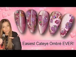 🌹 Floral Valetine Nail Art | Cateye Ombre Foil Heart Nails | Easy Valentine's Design | Gel Chrome