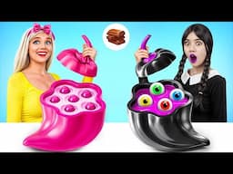 Wednesday vs Barbie Cooking Challenge | Pink vs Black Color Food by Turbo Team