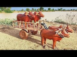 DIY How To Make Cow Bullock Cart With Four Wooden Cows | Seoul Life